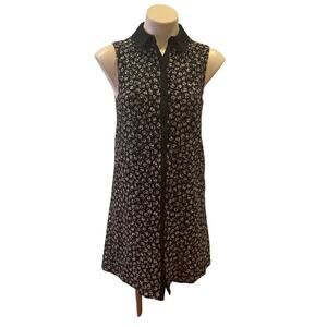 Betsey Johnson Sleeveless Dress sz 2 Black White Floral Collared Dress